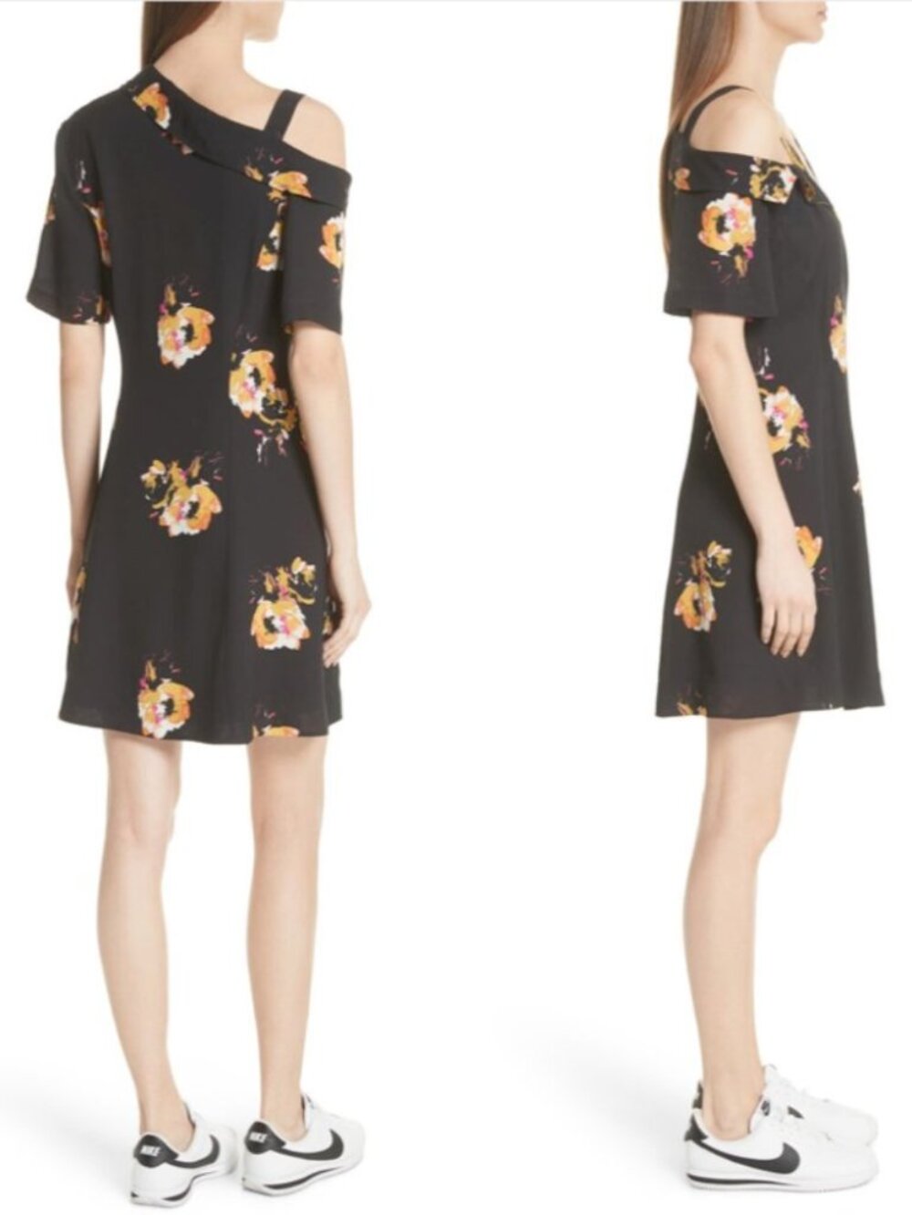 A.L.C. Lucia Floral Print Silk Cold Shoulder Dress 0157